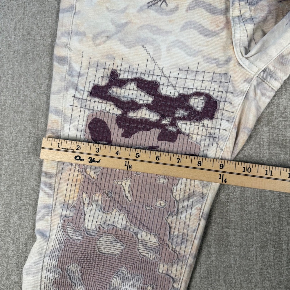 Pilcro Slim Boyfriend Jeans Womens 27 Tan Cream Patchwork Embroidered Abstract - Picture 9 of 10